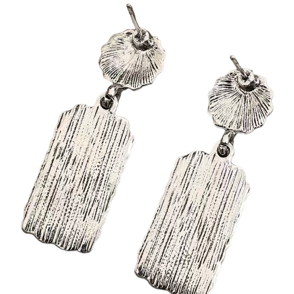 Vintage Boho Silver and Turquoise Bar Drop Earrings - Picture 5 of 5